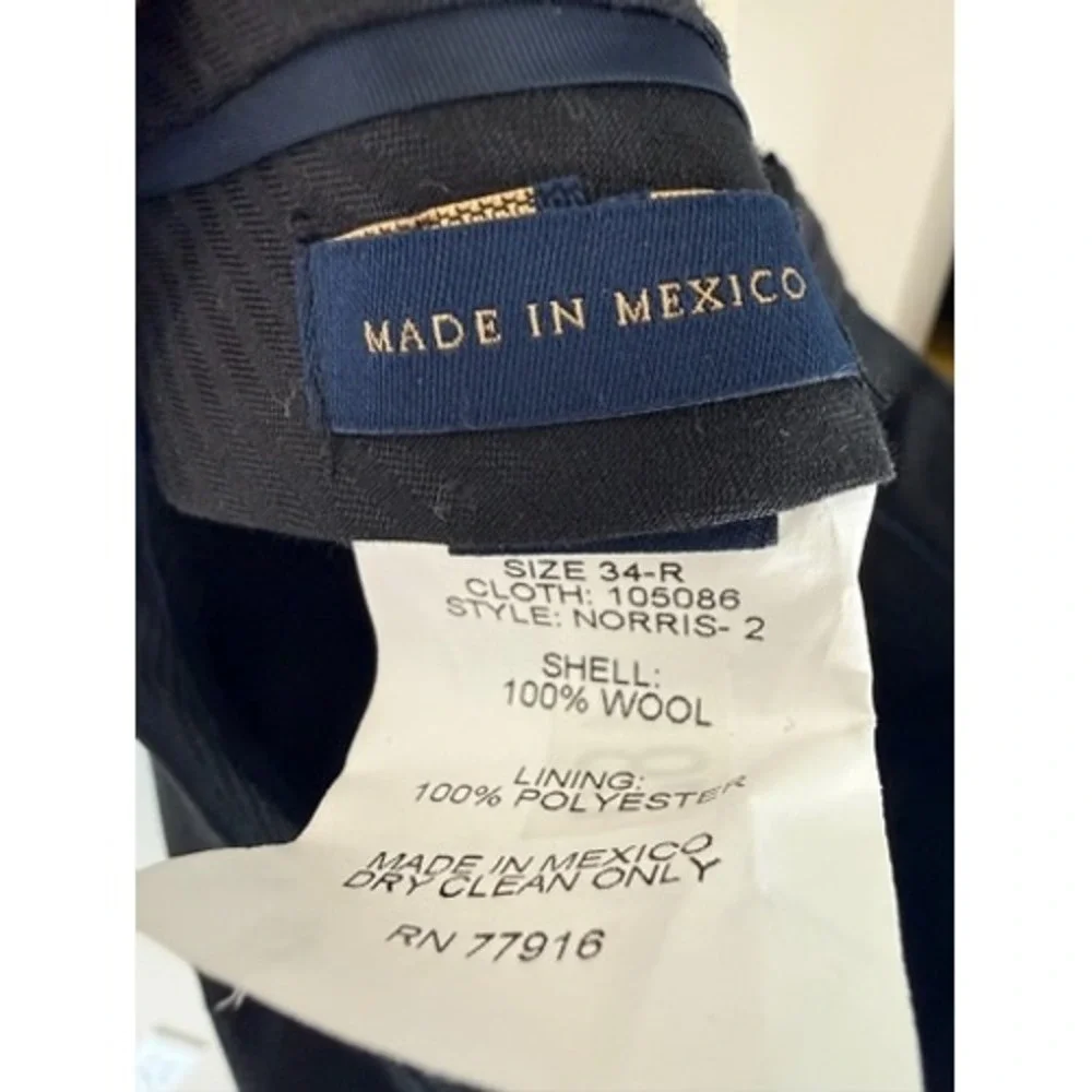 Mens Norris-2 100% Wool Dress Pants Navy Blue Flat Front Trousers Size 34R